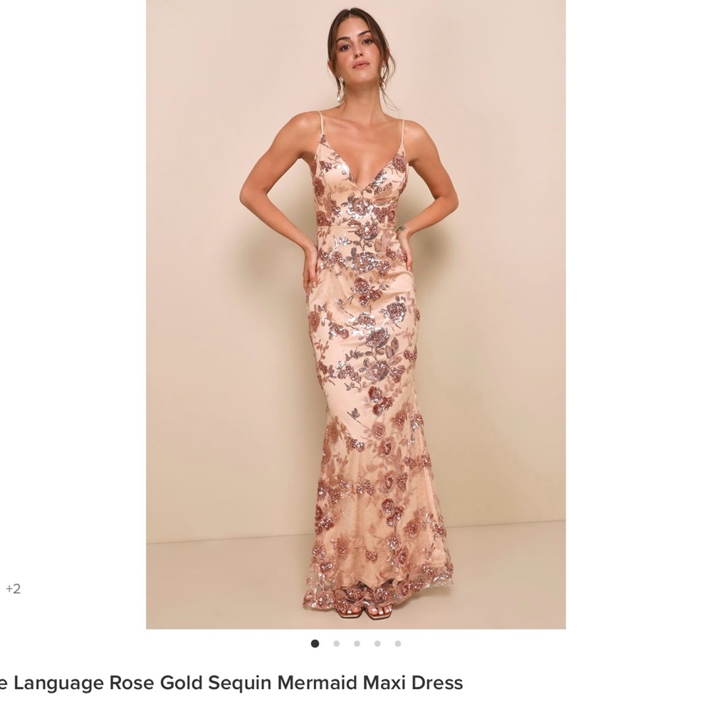 Lulu’s Floor Length Rose Gold Dress, Large
